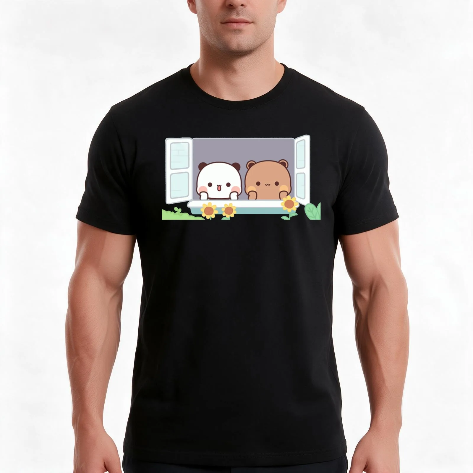 Bear and Panda Bubu Dudu Balloon T-Shirt, Summer Casual Cotton Tee, Oversized Streetwear Tops, Vintage Graphic Print