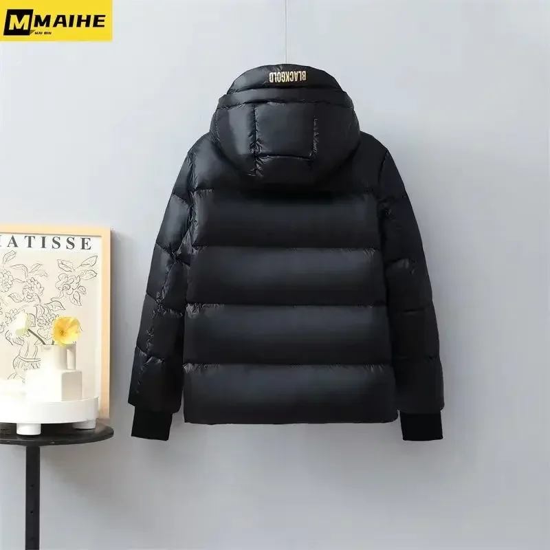 Veste courte en coton super épais pour hommes, Parka d\'hiver, Noir, Or, Rétro, Amoureux, Extérieur, Combinaison de ski à capuche, Coupe-vent,