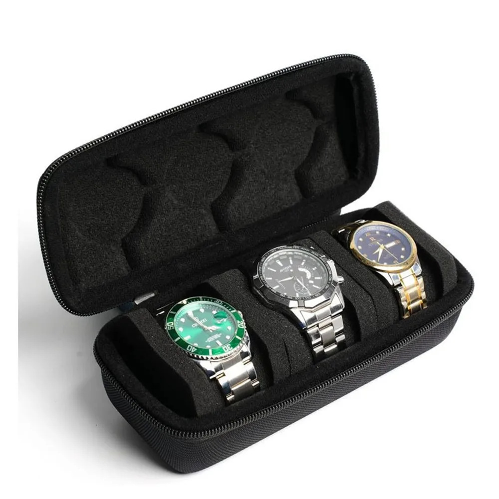 3/ 5-Slot Watch Case Hard Shell Travel Organizer With Pillow Insert Gift Ready (Black),Suitable For Smart Watch Storage Bag