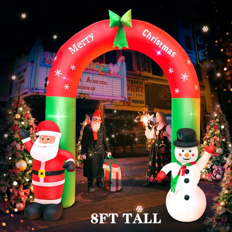 2.4m 8ft Christmas Air Model, Inflatable Santa Snowman, Welcome New Year Atmosphere Props, Outdoor Garden Door Decoration