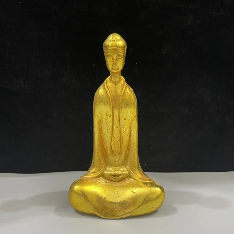 

Vintage Gilded Zen Sitting Shakyamuni Buddha Home Worship Antique Solid Bronze Enlightenment Antique Imitation Ornament Golden B