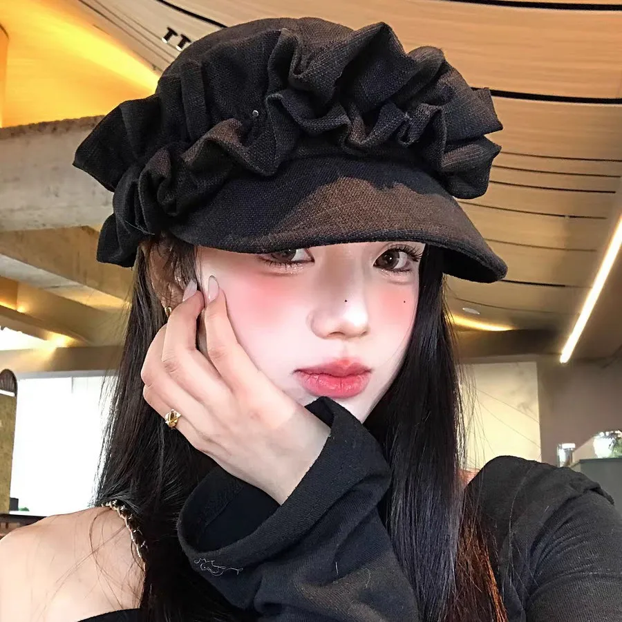 Korean Crinkle Cotton Bucket Hat with Ruffle – Foldable Breathable Sun Cap for Travel & Outdoor Bucket Hat