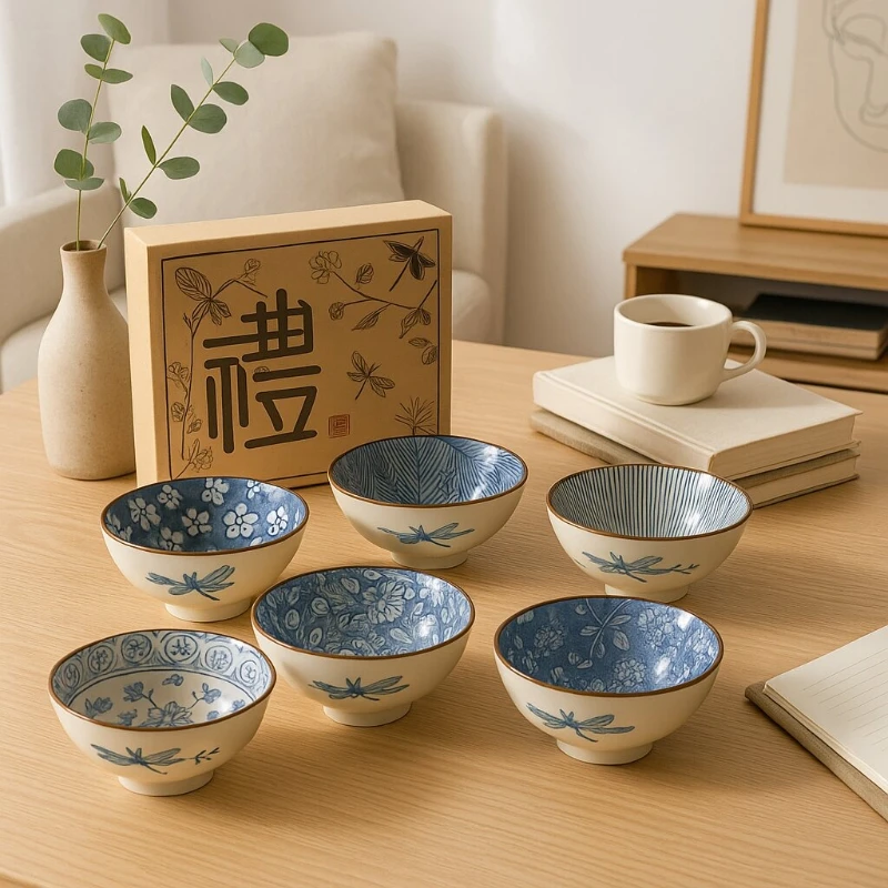 

Японская керамическая миска для риса, фарфоровый обеденный набор для одного человека, домашняя кухонная посуда, маленькая миска для детей, минималистичная подарочная коробка
