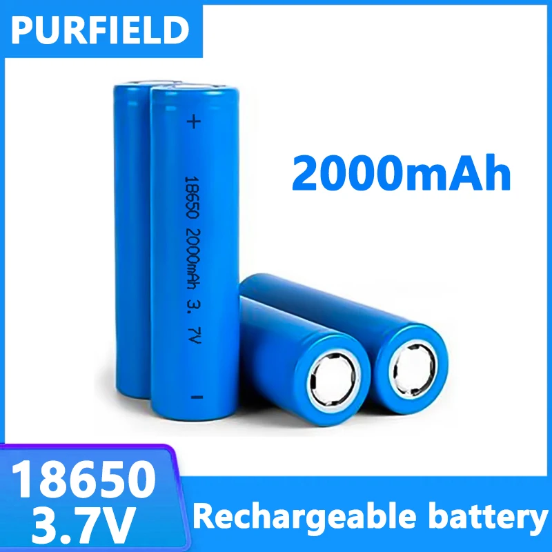 PURFIELD 18650 Battery 2000mAh 3.7V Rechargeable Lithium Ion Battery For Lamp Toys Power Tools Flashlight Batteries Headlamp
