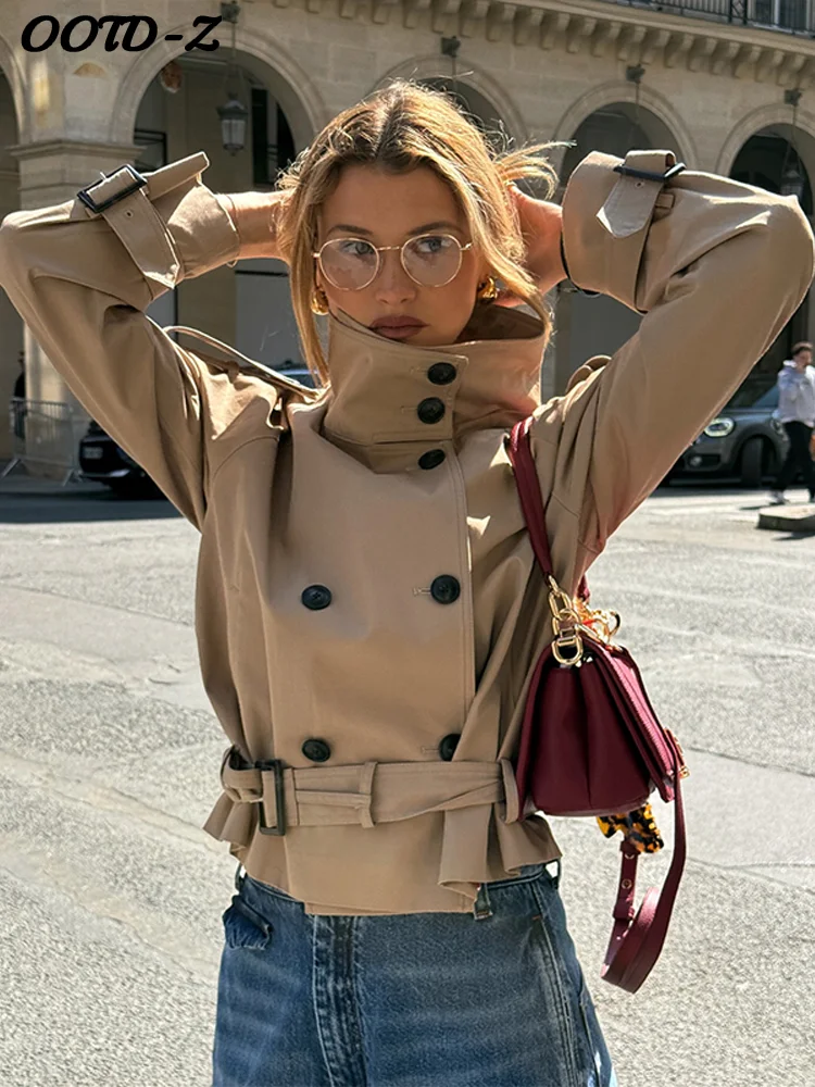 

Повседневные однотонные куртки с поясом, женские двубортные куртки с воротником-стойкой и длинными рукавами, женские пальто, осень 2021, модная женская уличная верхняя одежда