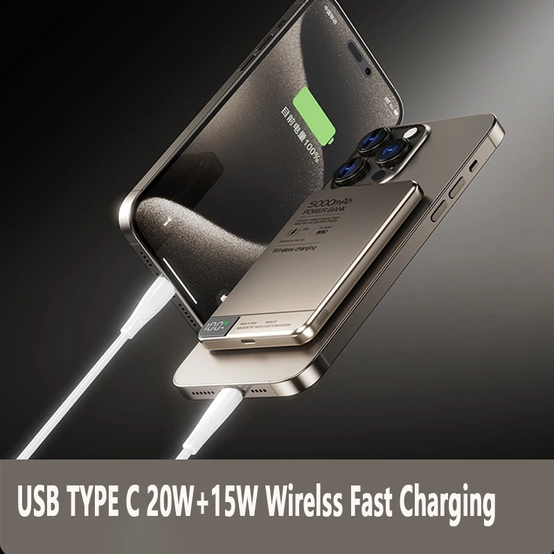 

Thin 15W Wireless Power Bank Magnetic 20W 5000mAh Portable Fast Charging External Battery for Magsafe For iPhone 16 15 14 13 12