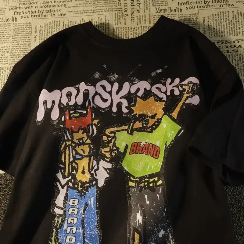 

Fashion American Street Cartoon Print T-shirt Female Y2k Street Hip-hop Loose Short-sleeved Top Women's Clothing Y2K Top