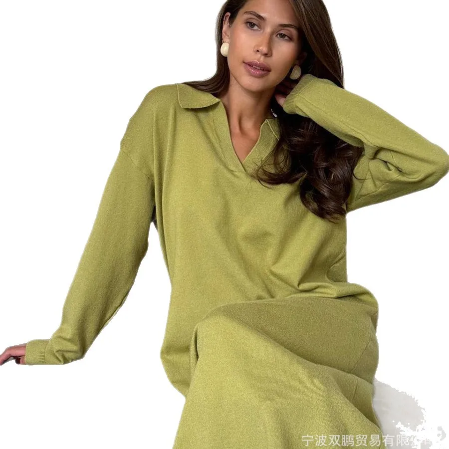 Fall/Winter 2025 Scissor Neck Soft Sweater Dress Long Elegant and Versatile Loose Long Skirt Ins