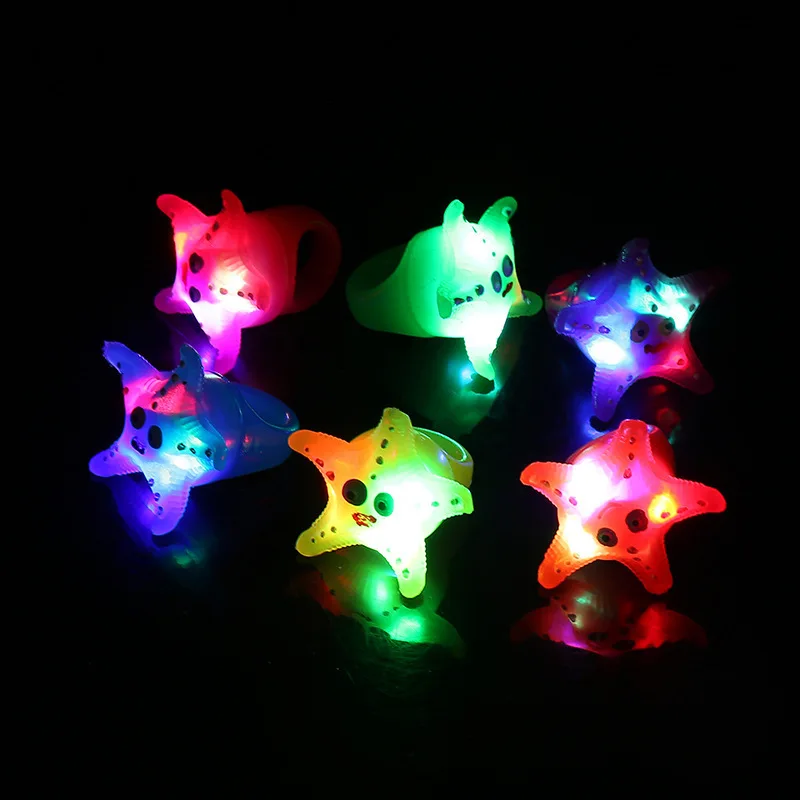 Brinquedos anel flash estrela do mar, borracha macia, emissão de luz, desenhos animados, série oceânica, simulação, fofo, criativo, presente de aniversário