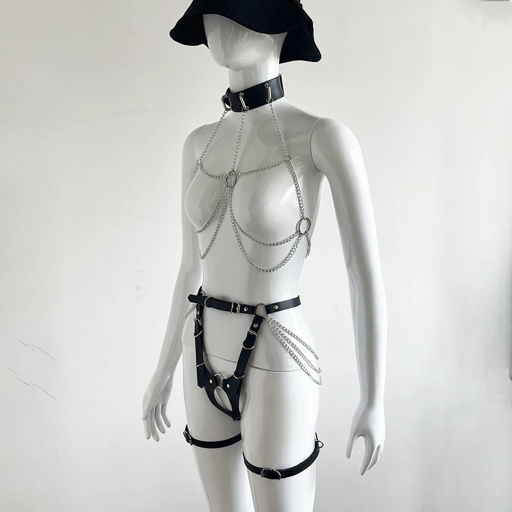 Sexy Lingerie Harness Women Body Bra Leg Harness Chain Bdsm Bondage Set Suspender Goth Harajuku Thigh Garter Sword Belt