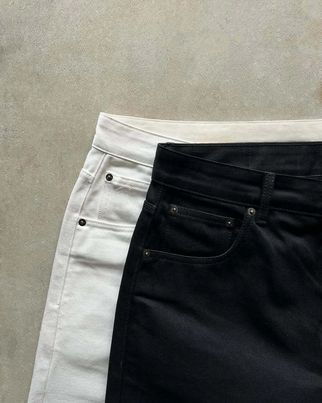 3D Pattern Raw Selvage Denim Jeans Baggy Fit Vintage Heavyweight Straight Leg Black White Japanese Cotton Denim Pants for Men