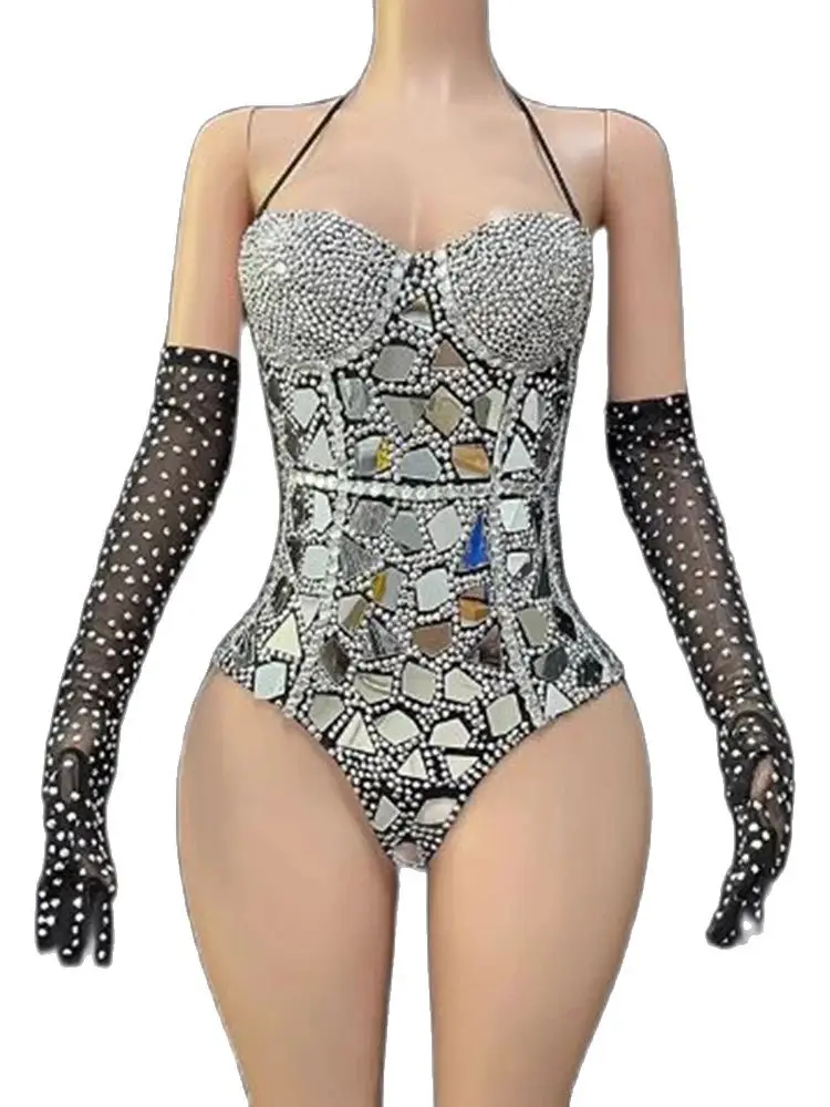 

High Quality Hot Diamond Sexy Suspender Neck Hanging Jumpsuit With Gloves 2024 New Fashion Custom Women'S Clothing