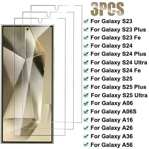삼성 갤럭시 S24 S25 울트라 S23 플러스 S24 Fe 화면 보호기에 대 한 3PCS 보호 유리 삼성 A16 A06 A06S A26 A36 A56
