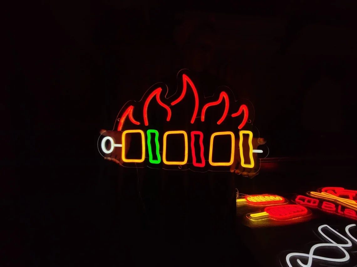 

Barbecue Neon Sign Kebab Led Sign Hot Meat Neon Light BBQ Led Light Custom Meat With Peppers Led Sign