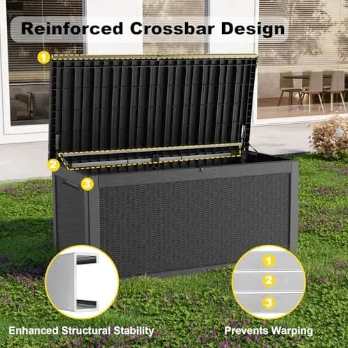 320 Gallon Waterproof Outdoor Storage Box, UV Resistant Resin Deck Box with Hydraulic Rod for Reinforced Stability view 4