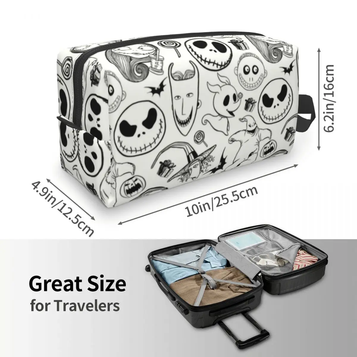 Custom The Nightmare Before Christmas Pattern Toiletry Bag Jack Skellington Cosmetic Makeup Organizer Storage Dopp Kit Box