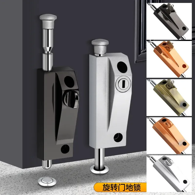 KFC Glass Rotating Door with Exposed Spring Bolt Aluminum Alloy Framed Floor Bolt Anti-Theft Lock Hardware for Business Security