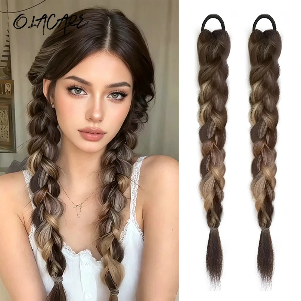 2PCS Synthetic Long Twist Braid Blonde Ponytail Extensions Rubber Band 16Inch Boxing Braided Hair Extensions For Women Daily Use