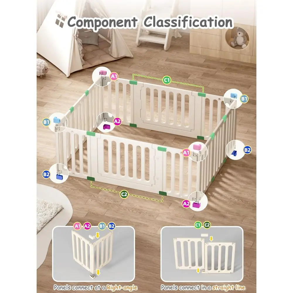 12パネルの白いプラスチック製ベビーサークル、幼児用、屋内/屋外遊び場、66x51