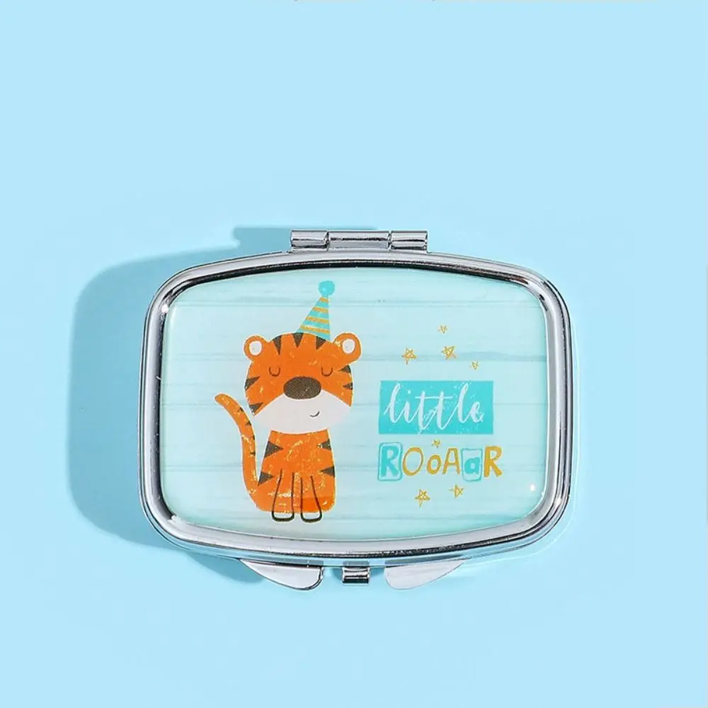 Portátil com espelho hd dos desenhos animados animais caixa de jóias à prova dwaterproof água 2 grade mini caso pílula kawaii multifuncional caixa armazenamento medicina
