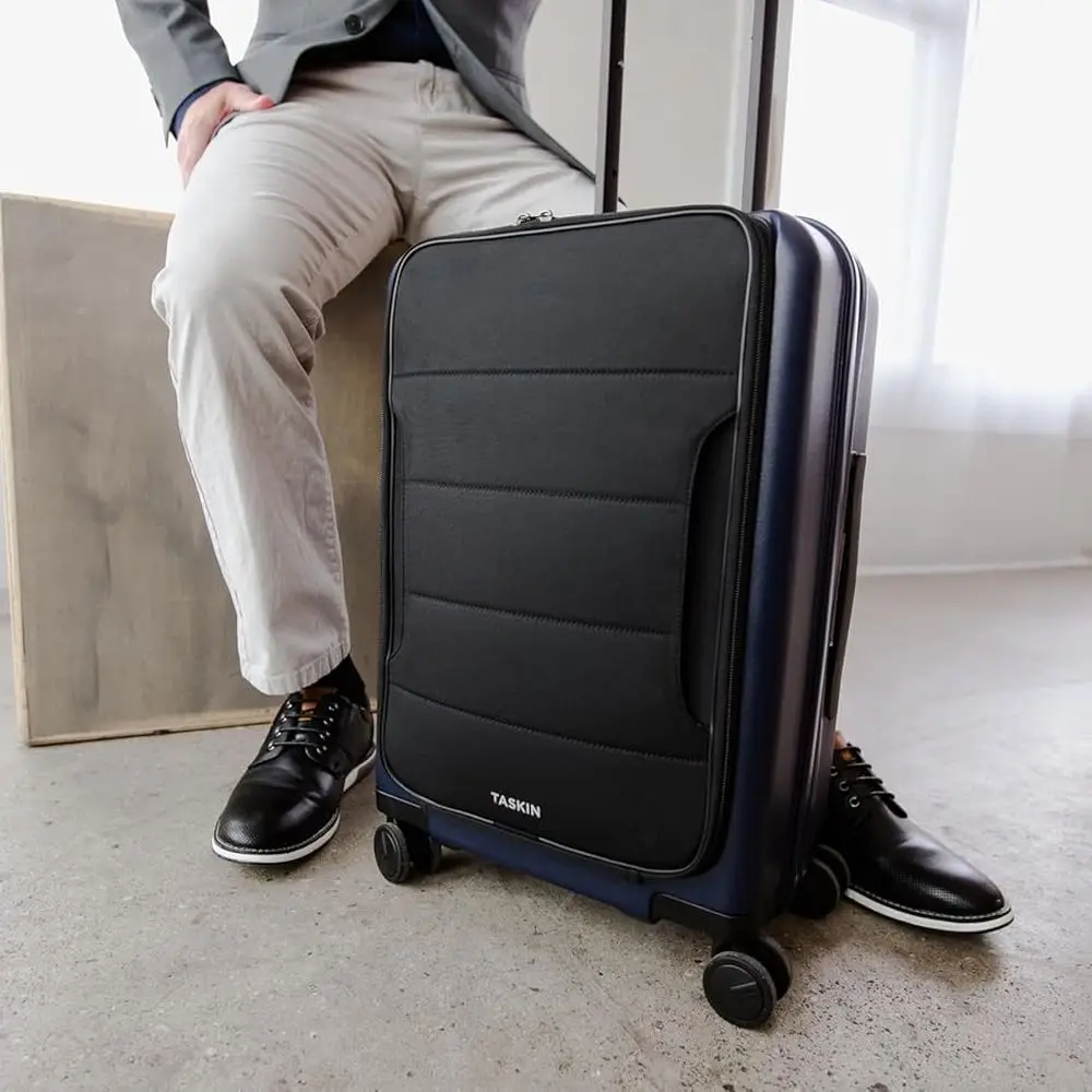 Bagagem de mão híbrida avançada com girador de 4 rodas - 22 polegadas, azul e preto