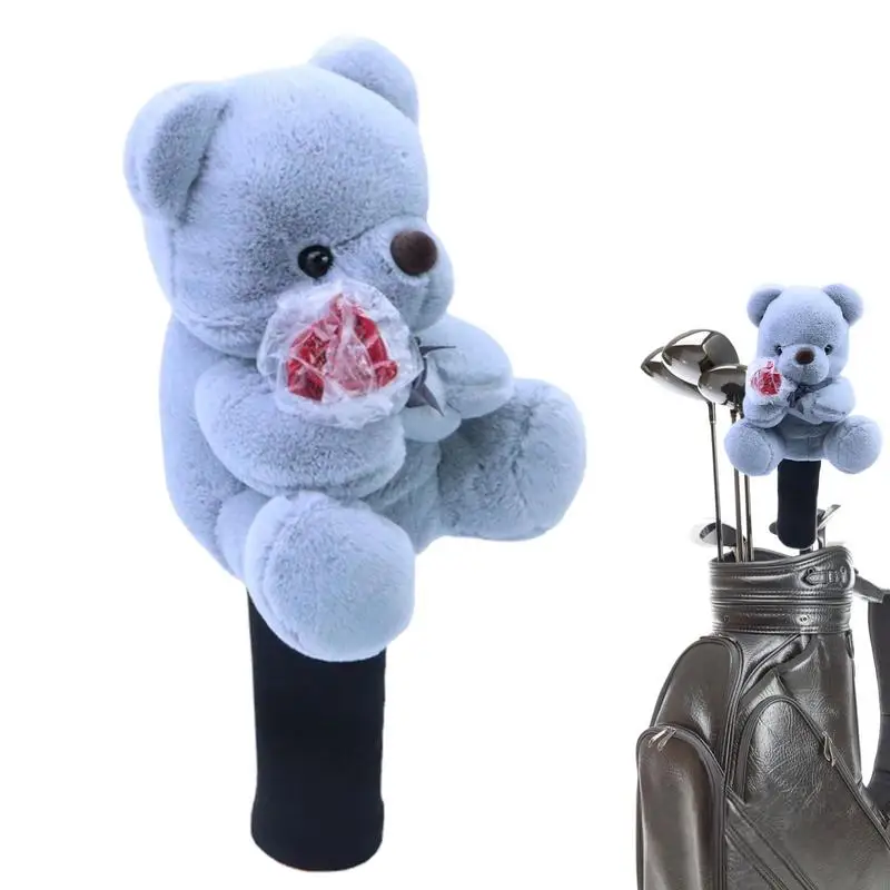 Bear Golf Headcovers Bear Holding Rose Golf Driver Cover Stuffed Animal Soft Cute Bear Driver Cover Animal Driver Headcovers