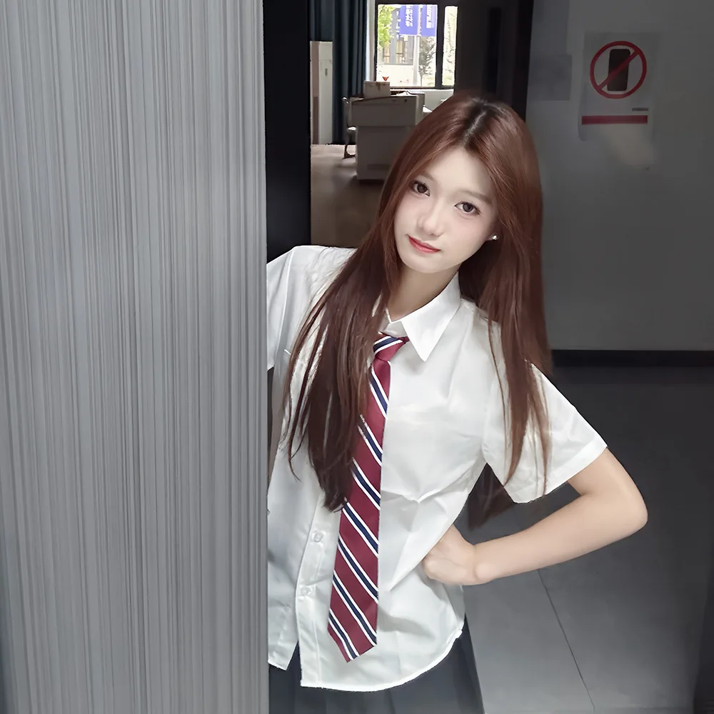 Graduation Season Preppy JK Uniform top,White Shirt&Pleated Skirt, Ideal for School&Class Uniforms,Summer Casual Sports Outfit
