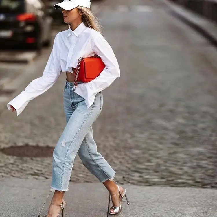 Biało-czarny top dla kobiet, casualowy, długi rękaw, materiał poliestrowy, prosty krój, długi top z długim rękawem, moda damska.