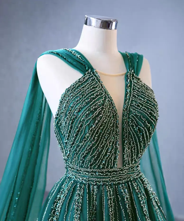 Grünes Abendkleid, Perlenballkleid, Kleid