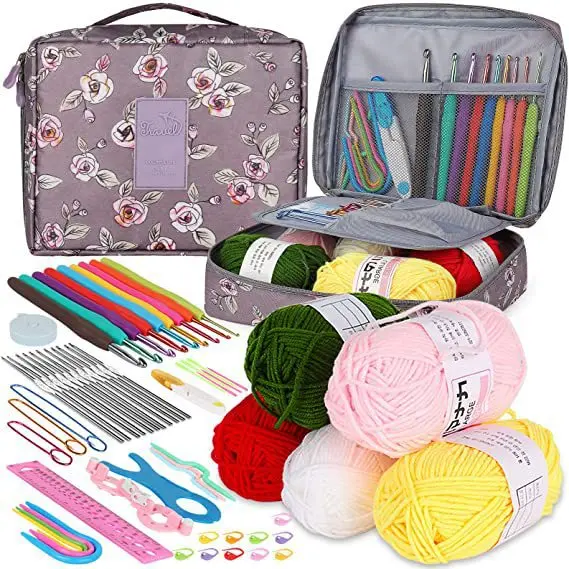 

Crochet Kit with Knitting Accessories Set for Beginners, Yarn Hooks,Needles,Storage Bag, Gift,, 58 Pcs