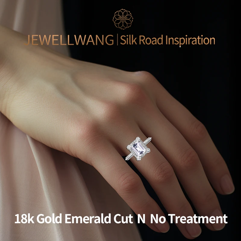 JEWELLWANG Lab Grown Colored Gemstones 0.5Ctw 1.0Ctw 18k Synthetic  Emerald-shaped Artificial Diamond Ring Ngtc Certificate