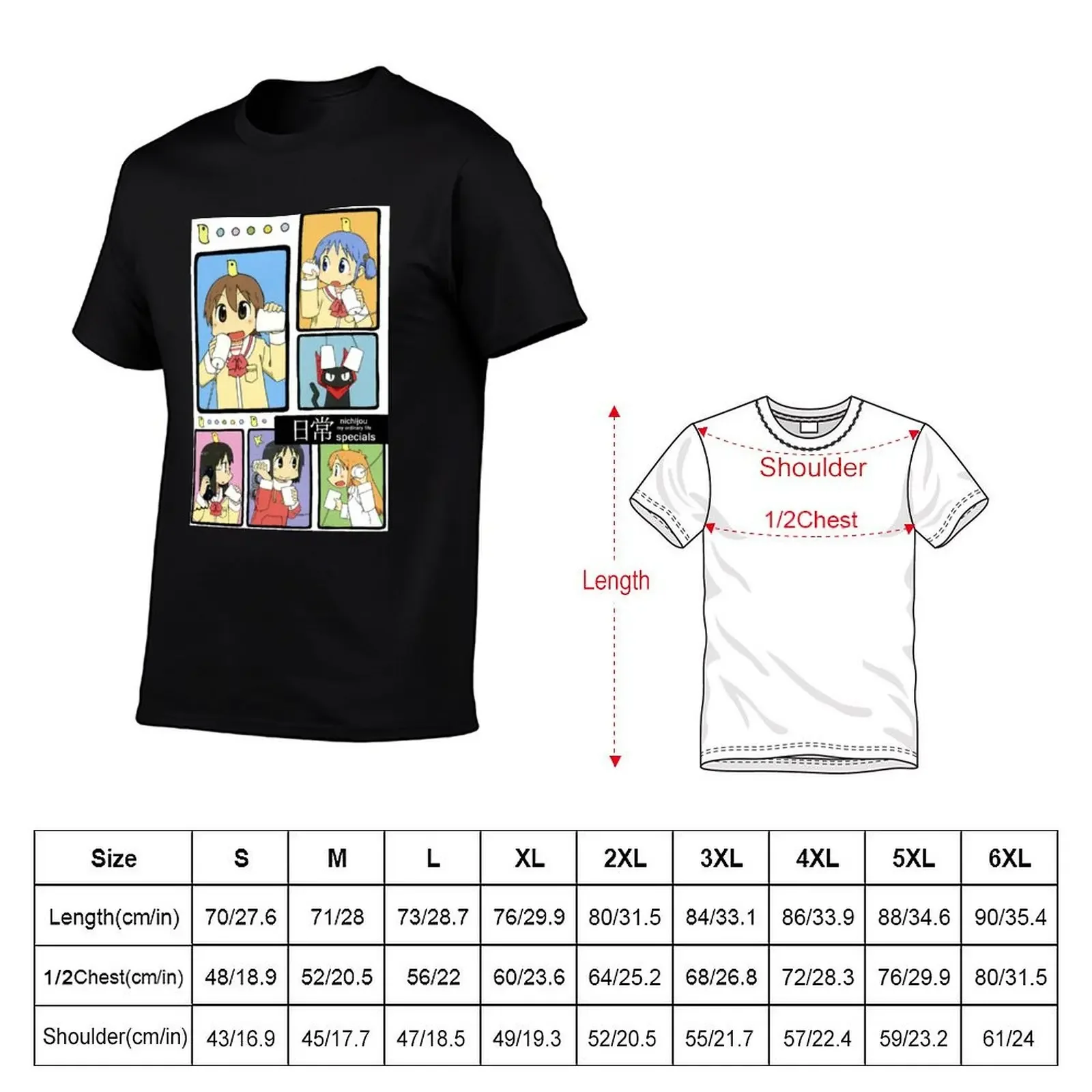 Nichijou - poster T-Shirt vintage clothes customizeds oversizeds t shirts for men cotton