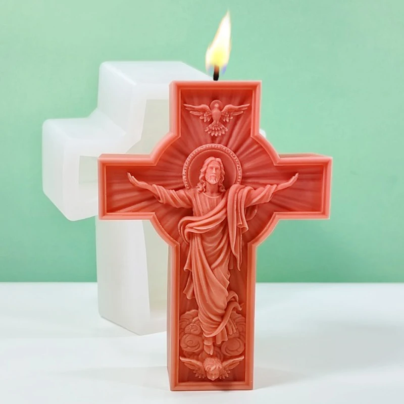 Christian Jesus Statue Silikon Handwerk Form 3D Relief Kreuz Jesus Aromatherapie Kerze Gips Harz Seife Formen Handgemachte DIY Werkzeug