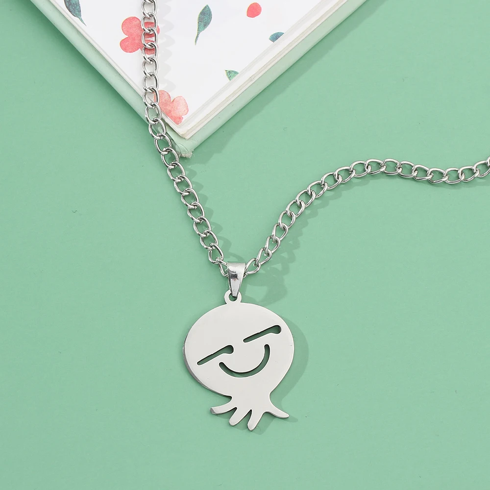 Cartoon Smiling Octopus Pendant Necklace Fashion Punk Style Daily Accessory Simple Cute Jewelry for Teens