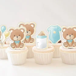 1set Cartoon Bear Series Cake Toppers Blue Pink Drinking Straws for Baby Shower Bear Birthday Party Decor DIY Gifts Wrapping