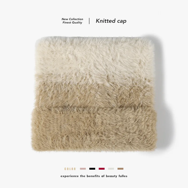 

New Long Hair Gradient Color Beanies Autumn Winter High-end Warm Furry Knitted Bonnet Soft Personalized Pullover Cap