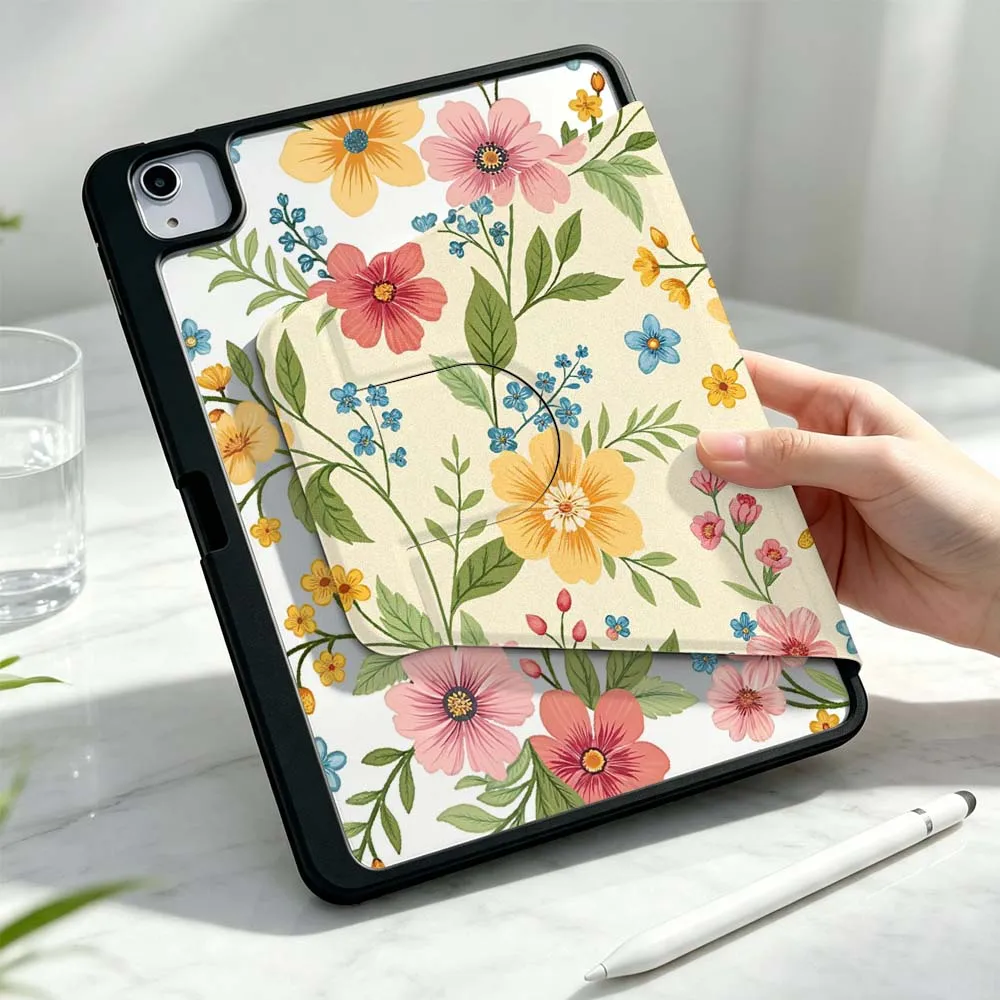 Floral Pattern Soft For iPad Pro Air mini 6 5 4 12th M5 M4 M3 M2 A16 A17Pro 360° Rotation Stylus Storage Tablet Case