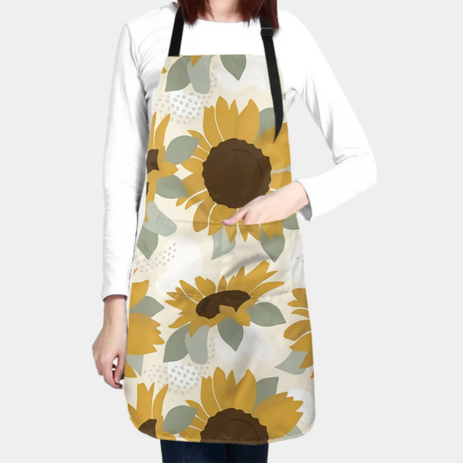 Sunflowers Waterproof Apron with 2 Pockets Kitchen Chef Aprons Bibs for Grooming Cooking Baking Painting Gardening