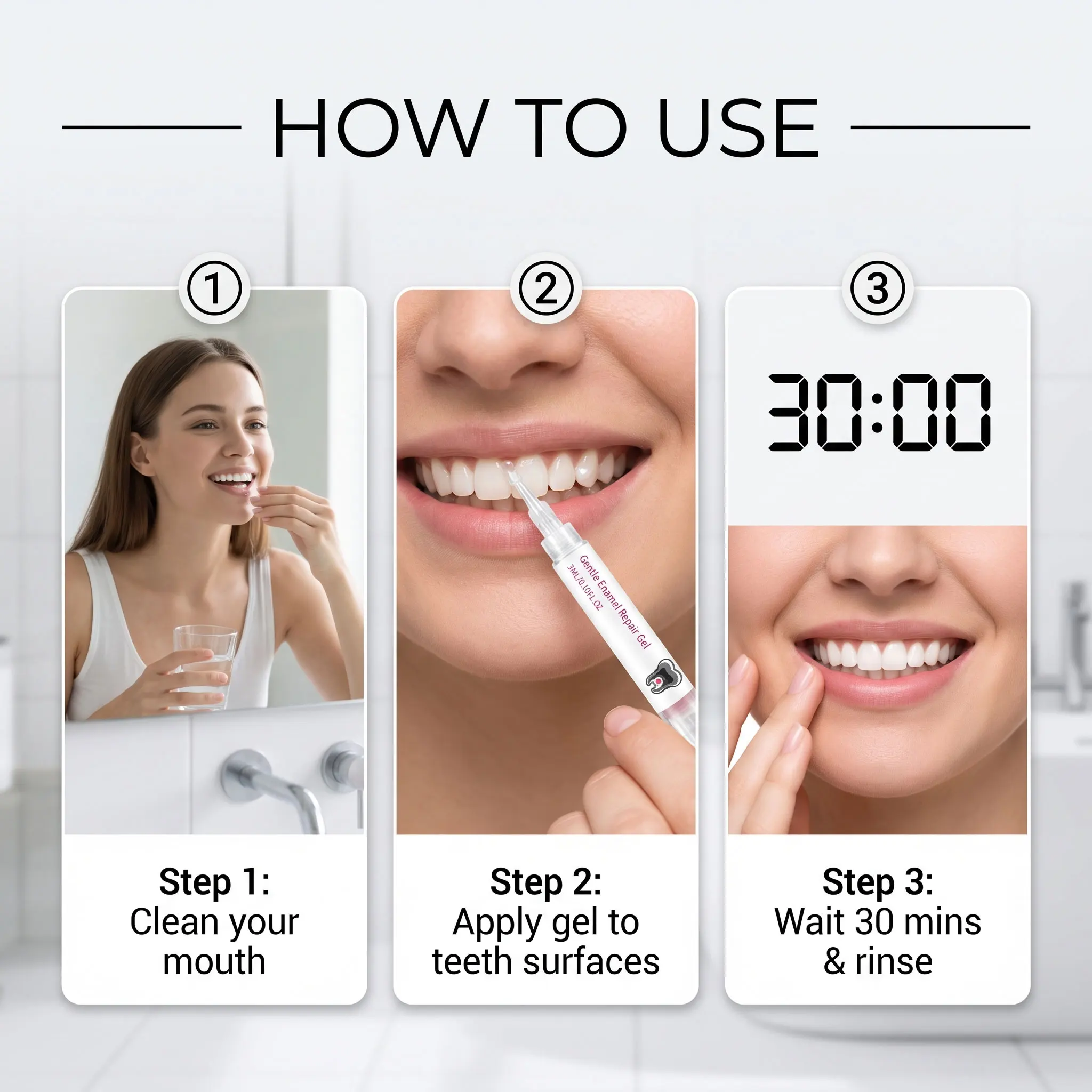 9ml DENPERM NH-10 Enamel Repair Gel 3 Syringes Oral Care Relieve Teeth Sensitivity Freshen Breath Portable, Easy to Use