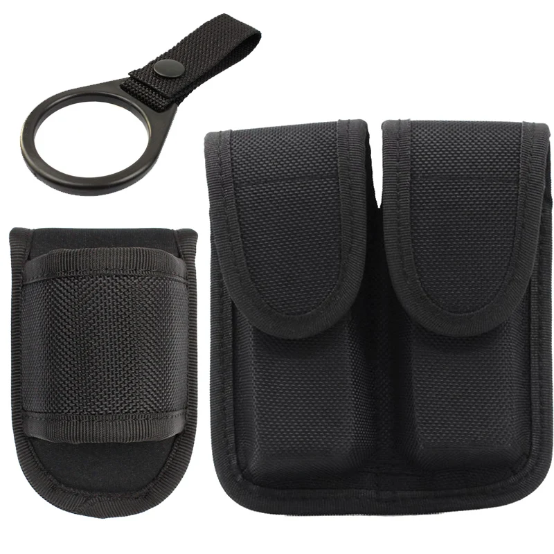 Tactical Double Magazine Pouch for Glock 17 19 92fs H&K Ruger,Duty Belt Nylon Pistol Mag Pouch with Flashlight Holder Ring Strap