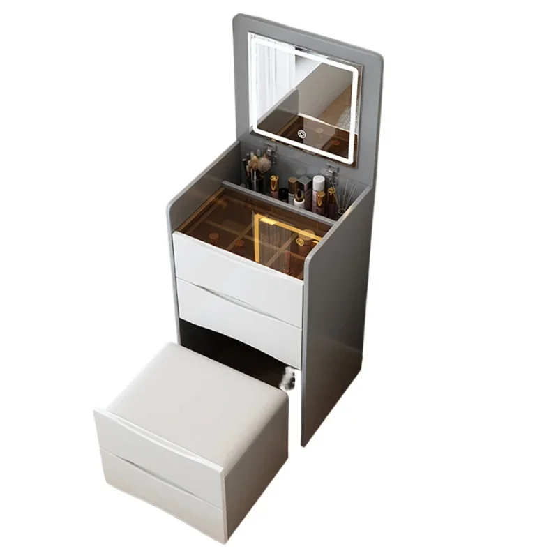 

Flip Top Vanity Table Lighting Dividers Design Drawers Gray Color Small Tall Bedside Dressers Affordable