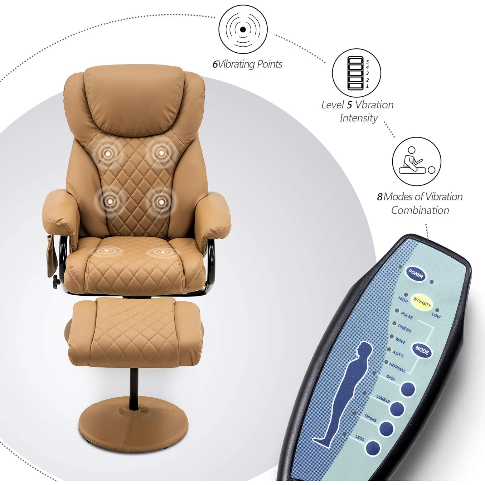 US Recliner with Ottoman, เก้าอี้นอนพร้อมระบบนวด, เก้าอี้ห้องนั่งเล่นหมุนได้ 360 องศาหนังเทียม, 4901