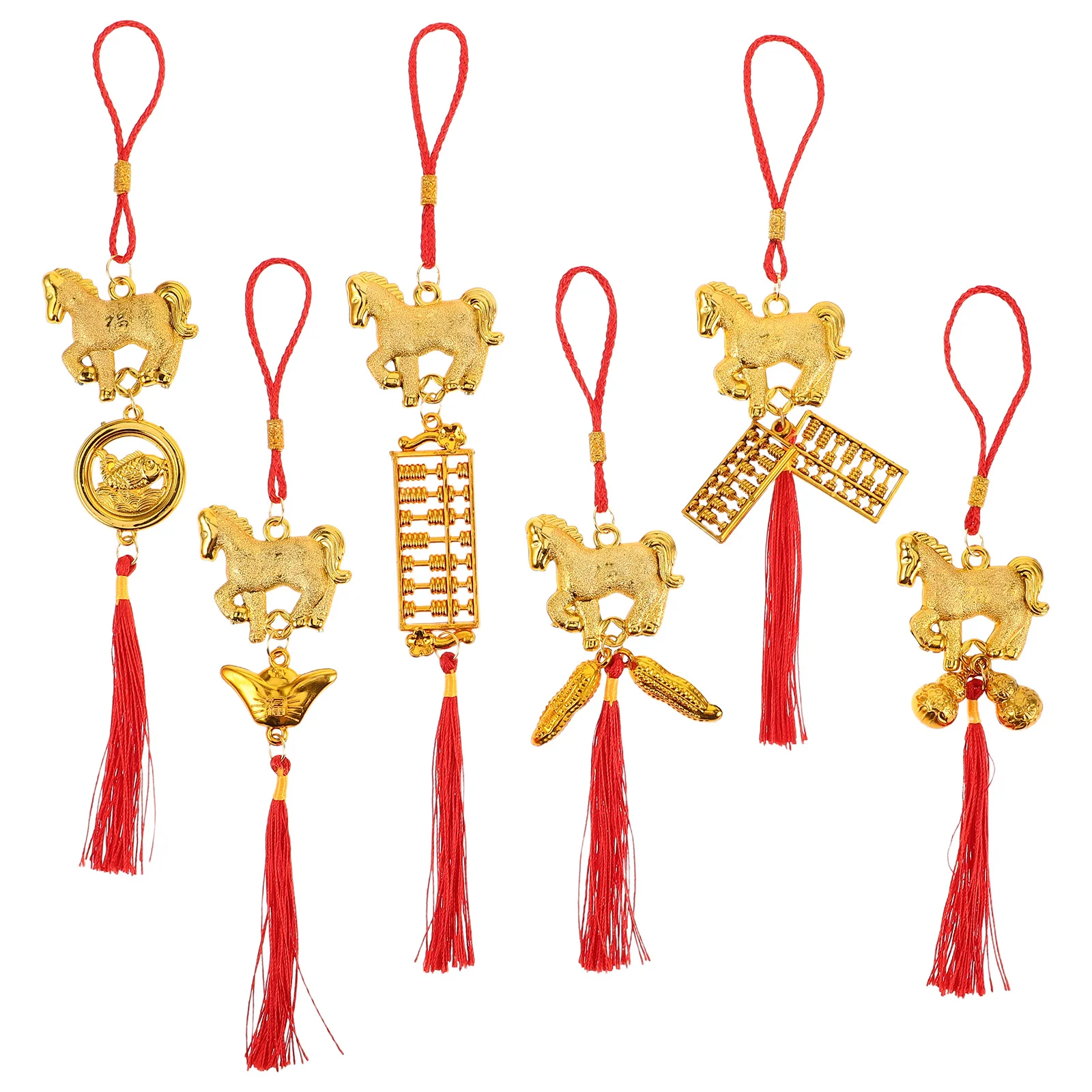 

6pcs Year Of Horse Ornaments 2026 Red Tassel Pendants Chinese New Year Hanging Decor For Home Office Festival Party Decorations