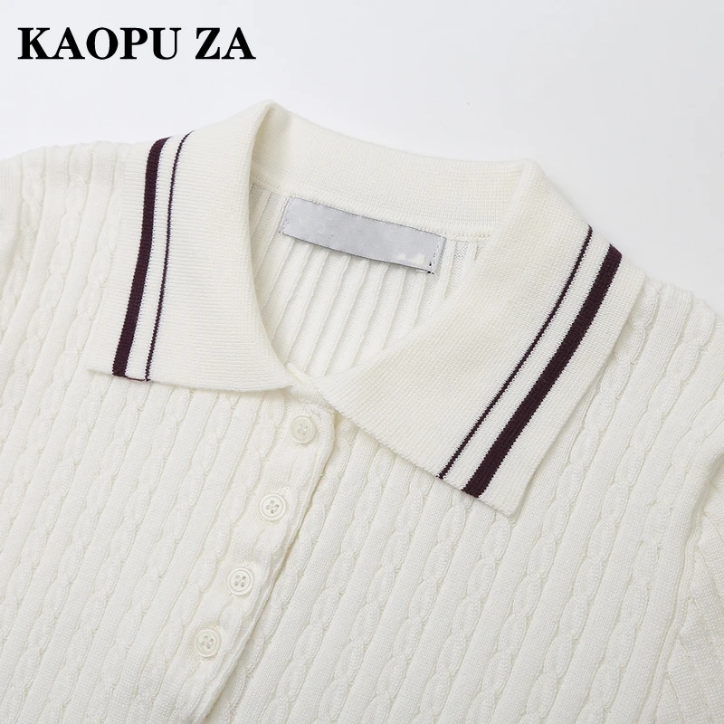 KAOPU-suéter ahuecado a la moda para mujer, Polo a rayas de manga corta, estilo Preppy, novedad de primavera y verano, 2024