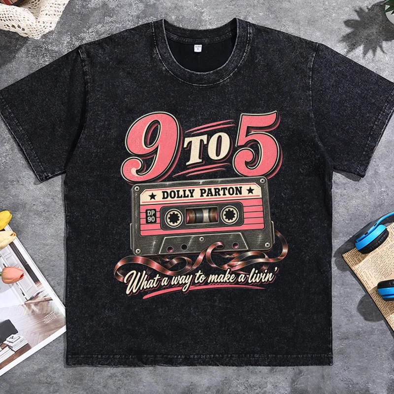 Dolly Parton Vintage Washed Cassette T Shirt Retro Country Music T-shirt Cotton Short Sleeve Round Neck Tshirts Casual Y2k