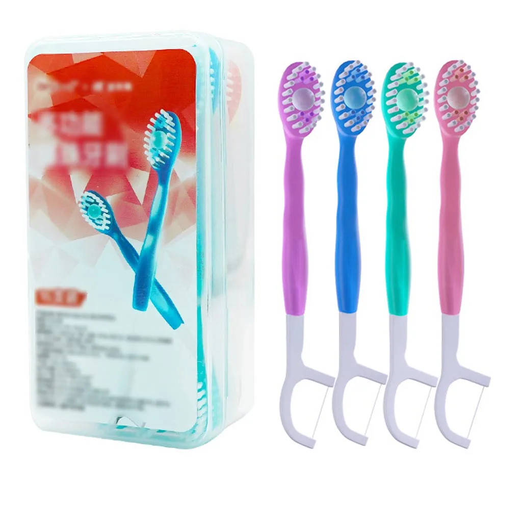 

2 In 1 Mini Cleaning Toothbrush Mint flavor Peach flavor Exploded Bead Disposable Oral Cleaning Toothbrush With Dental Floss