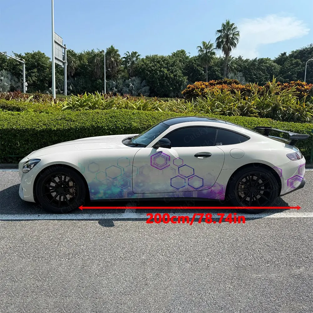 2Pcs Cyber Tech Hexagon Starry Car Side Wraps, Self-Adhesive PVC Waterproof & Scratch-Resistant Stickers, Car Accessory Gift