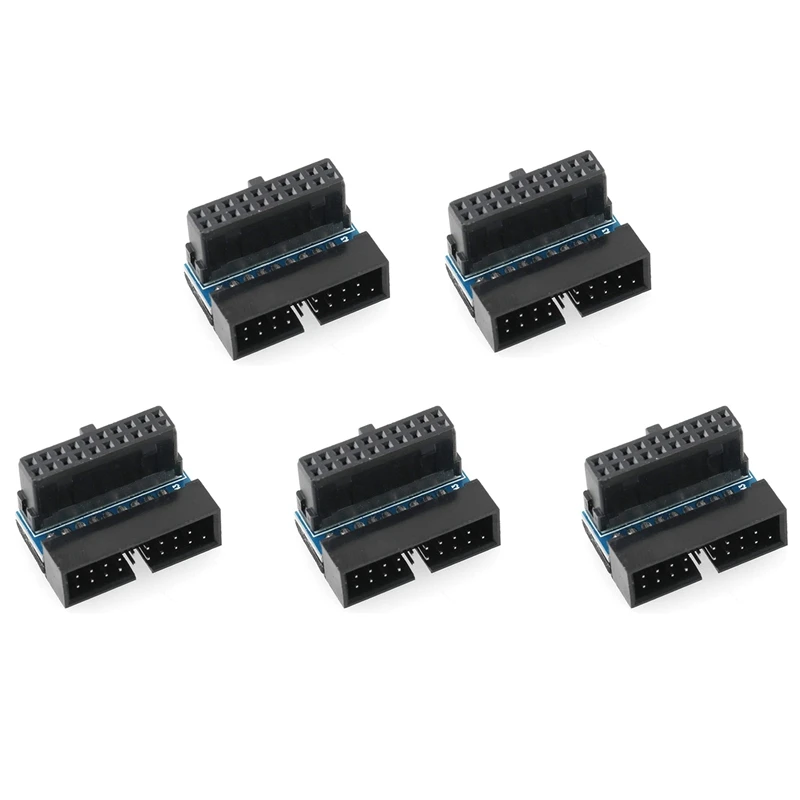 Top-5Pcs usb 3.0 20pin macho para fêmea adaptador de extensão angular 90 graus para placa-mãe mainboard conector soquete