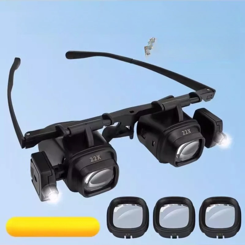 Glasses-type head-mounted magnifying glasses, binocular lamp repair clocks  high magnification, high-definition,