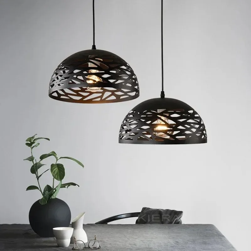 Nordic  Openwork Carved Wrought Iron Chandelier Modern Creative Cafe Living Room Bar Semi-spherical Ball Lighting Cover  Lamp